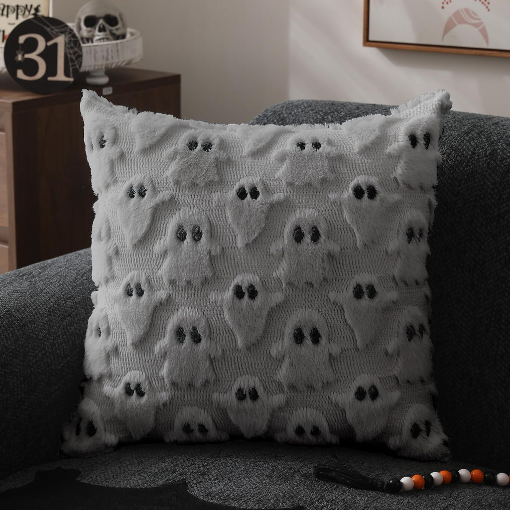 Halloween Pillow Covers 20x20 Inch Set of 2 Soft Plush Ghost Design 2