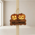 Halloween Sign Wooden Lighted Jack O Lantern Hanging Decoration1