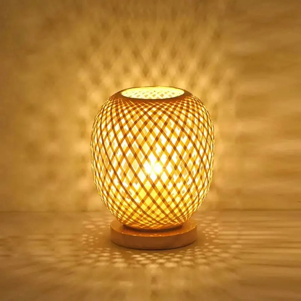 Handcrafted Rattan Bedside Table Lamp with Wooden Base – Warm Ambient Lighting for Bedroom and Home Decor 1