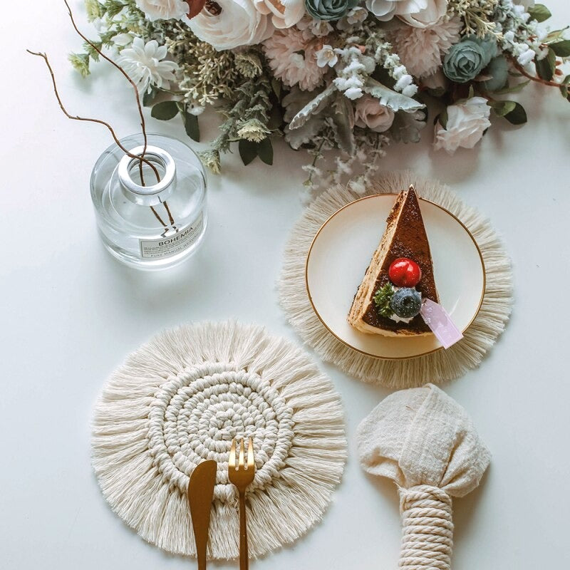Handmade Macrame Coasters 3-Pack - Durable, Non-Slip Protection for Drinks 1