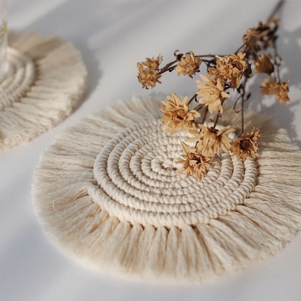 Handmade Macrame Coasters 3-Pack - Durable, Non-Slip Protection for Drinks 2