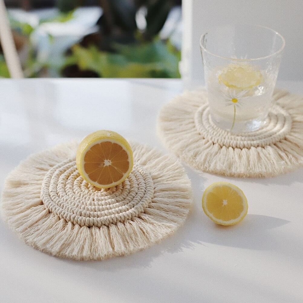 Handmade Macrame Coasters 3-Pack - Durable, Non-Slip Protection for Drinks 3