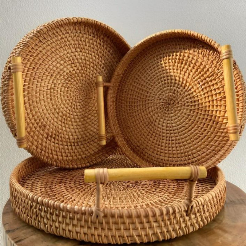 Handwoven Rattan Serving Tray - Eco-Friendly, Lightweight & Stylish 9