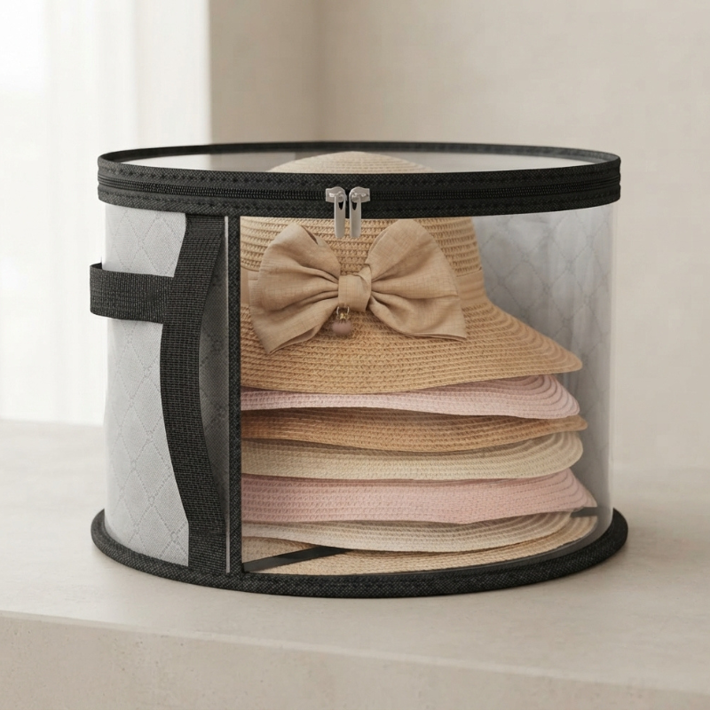 Hat Storage Case Black Non-Woven Fabric Clear Panels 5 to 7 Hat Capacity 1