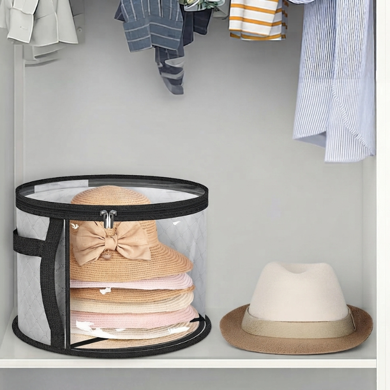 Hat Storage Case Black Non-Woven Fabric Clear Panels 5 to 7 Hat Capacity 4