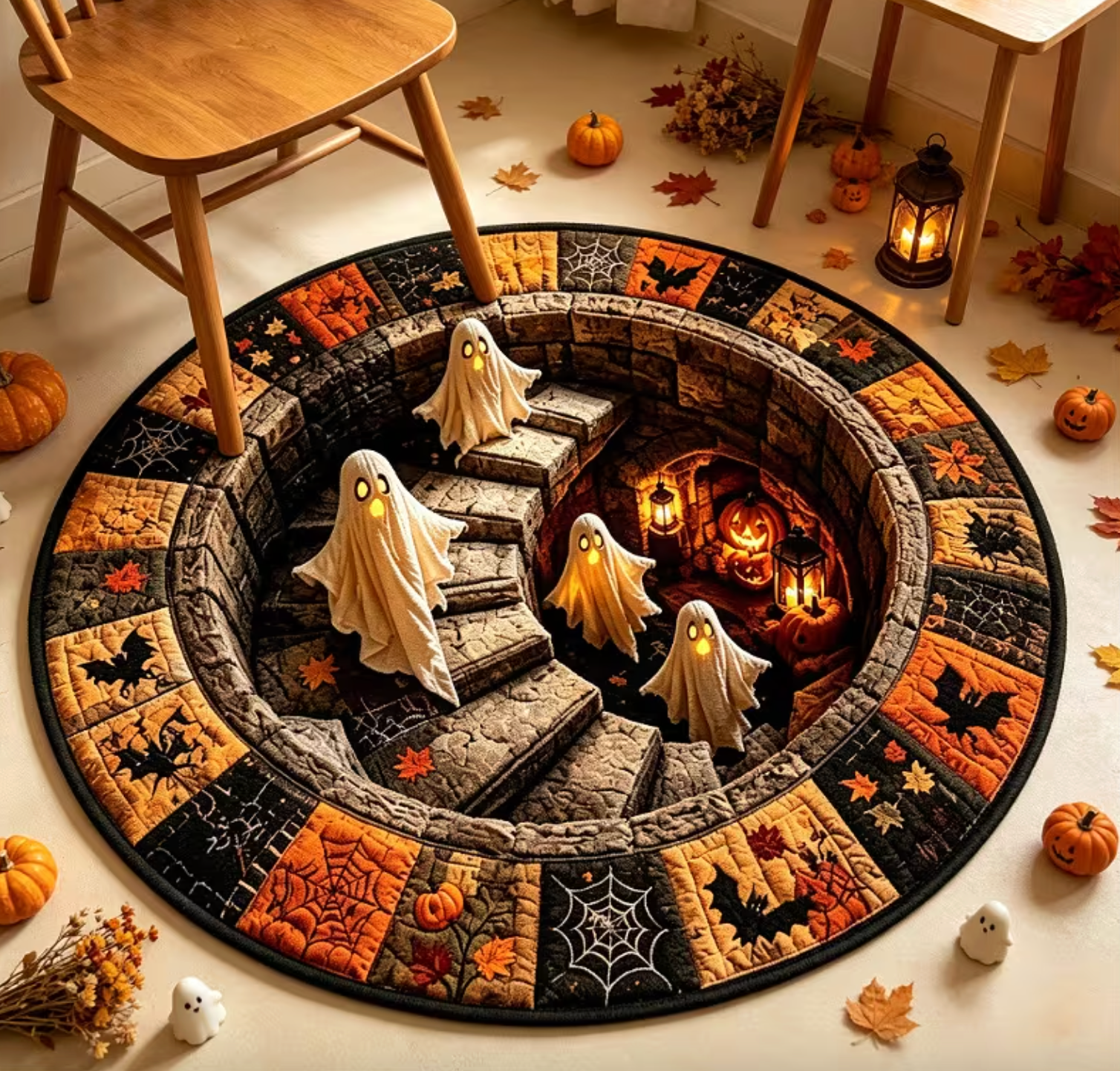 Haunted Stairway Rug - Washable 3D Illusion Halloween Decor with Non-Slip Backing 0