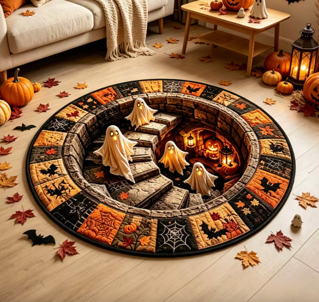 Haunted Stairway Rug - Washable 3D Illusion Halloween Decor with Non-Slip Backing 1