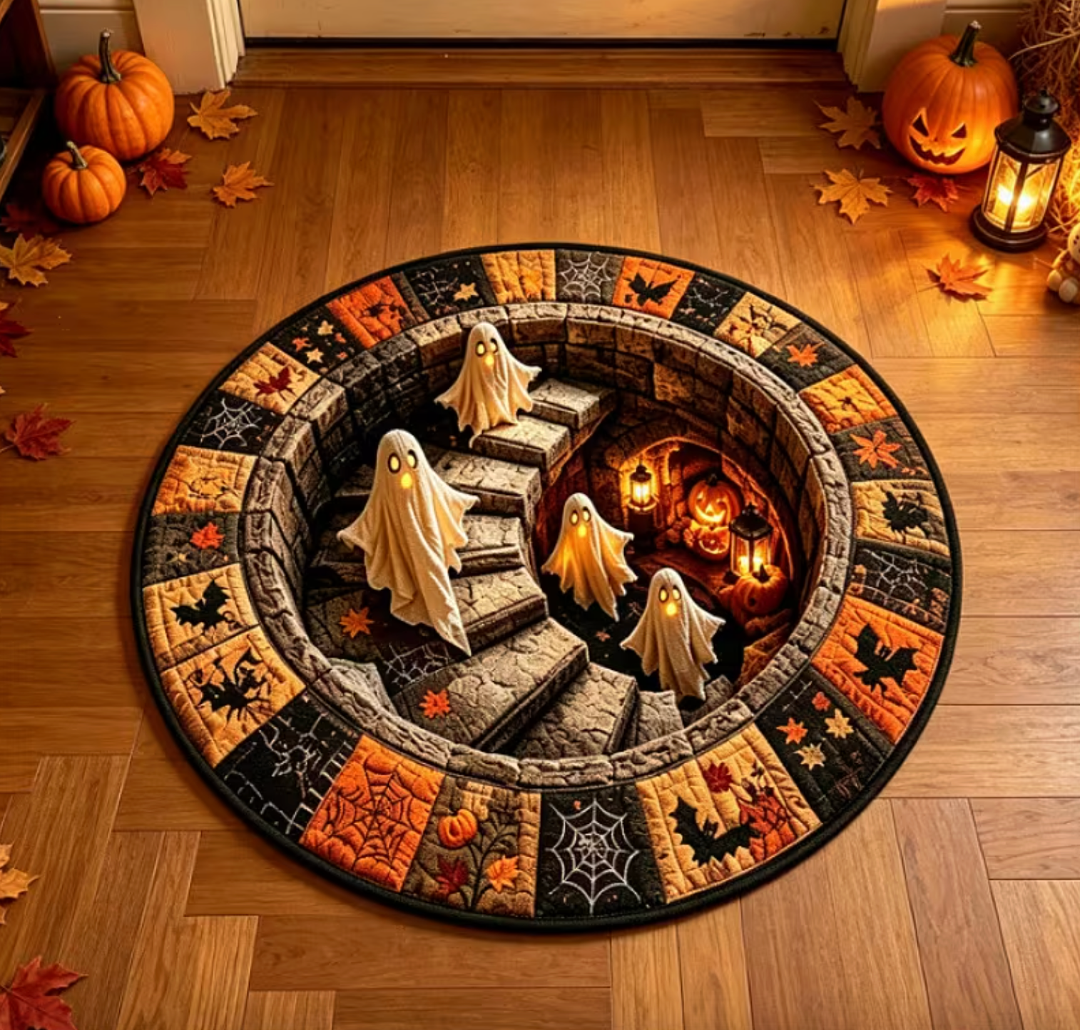 Haunted Stairway Rug - Washable 3D Illusion Halloween Decor with Non-Slip Backing 2