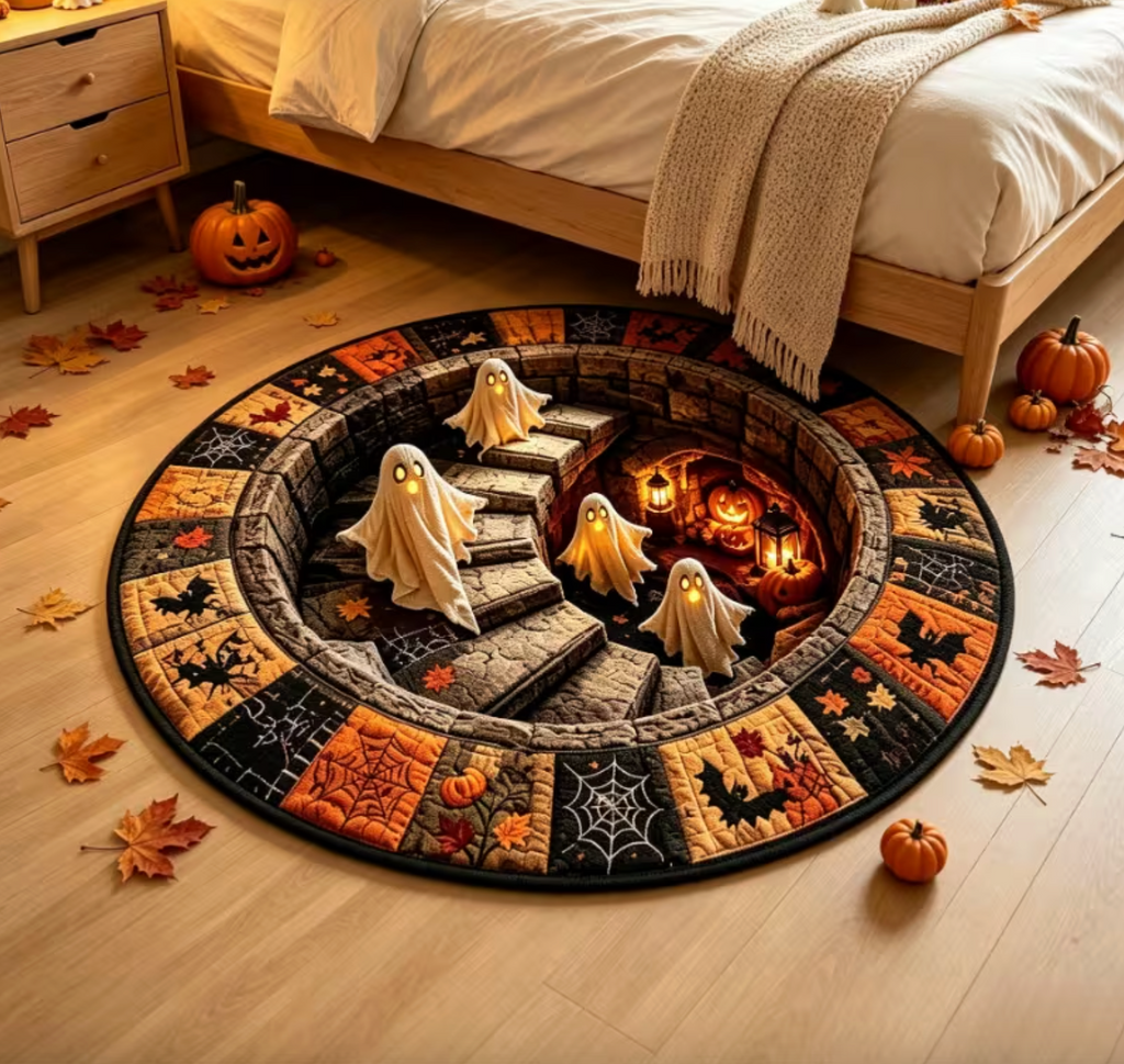 Haunted Stairway Rug - Washable 3D Illusion Halloween Decor with Non-Slip Backing 3