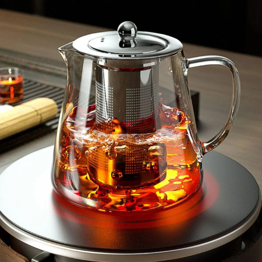 Heat Resistant Glass Teapot with Infuser - Elegant Design & 45.6 Oz Capacity 0