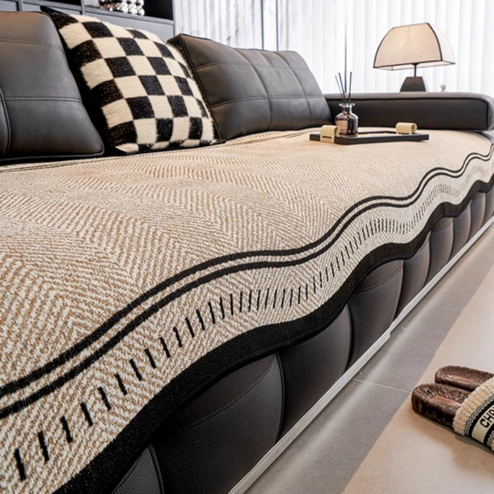 Herringbone Woven Sofa Cover - Stylish, Non-Slip Protection for Pets 0