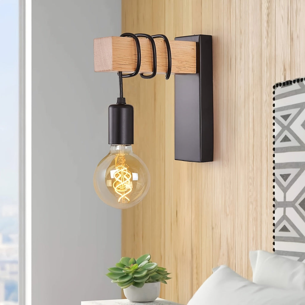 Industrial Wall Sconce - Metal-Wood Design for Versatile Ambient Lighting 0