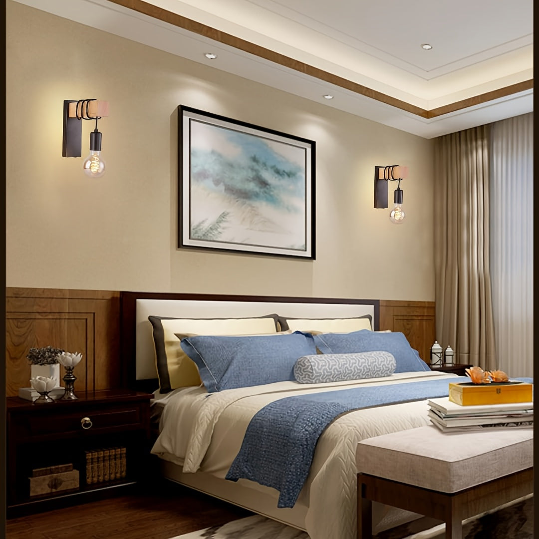 Industrial Wall Sconce - Metal-Wood Design for Versatile Ambient Lighting 2