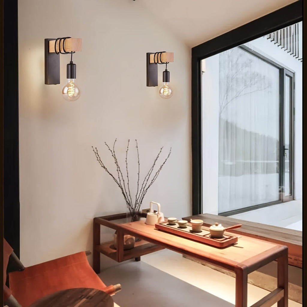 Industrial Wall Sconce - Metal-Wood Design for Versatile Ambient Lighting 3