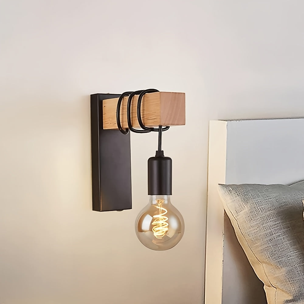 Industrial Wall Sconce - Metal-Wood Design for Versatile Ambient Lighting 4