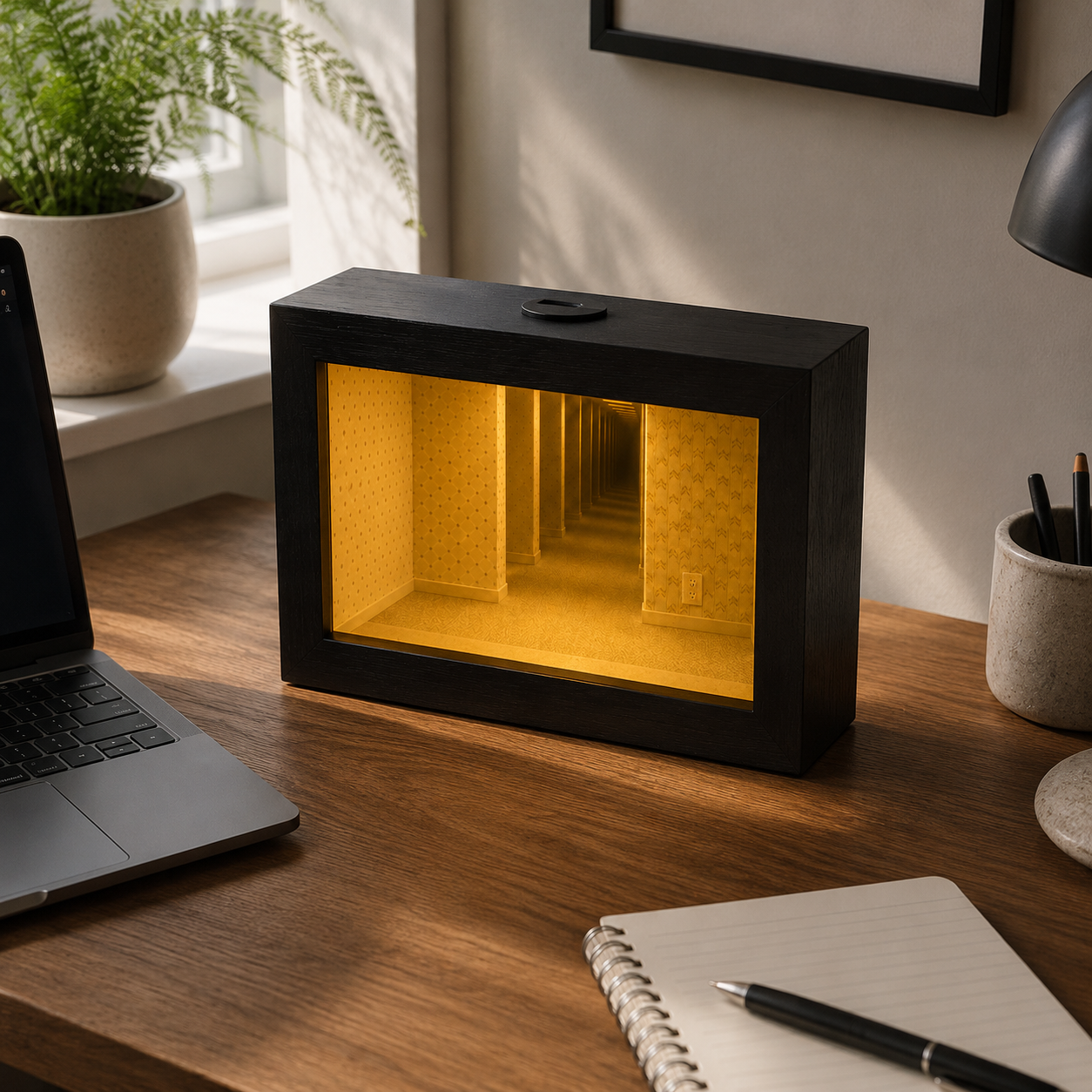 Infinity Mirror Desk Lamp - Warm LED Glow with Endless Corridor Effect 5