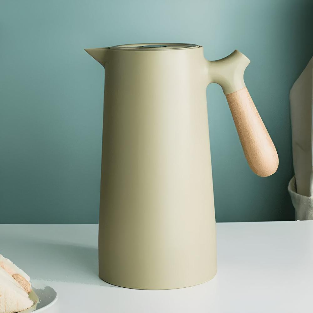 Insulated Carafe with Wooden Handle – Vacuum-Sealed Thermal Coffee and Tea Pot 0