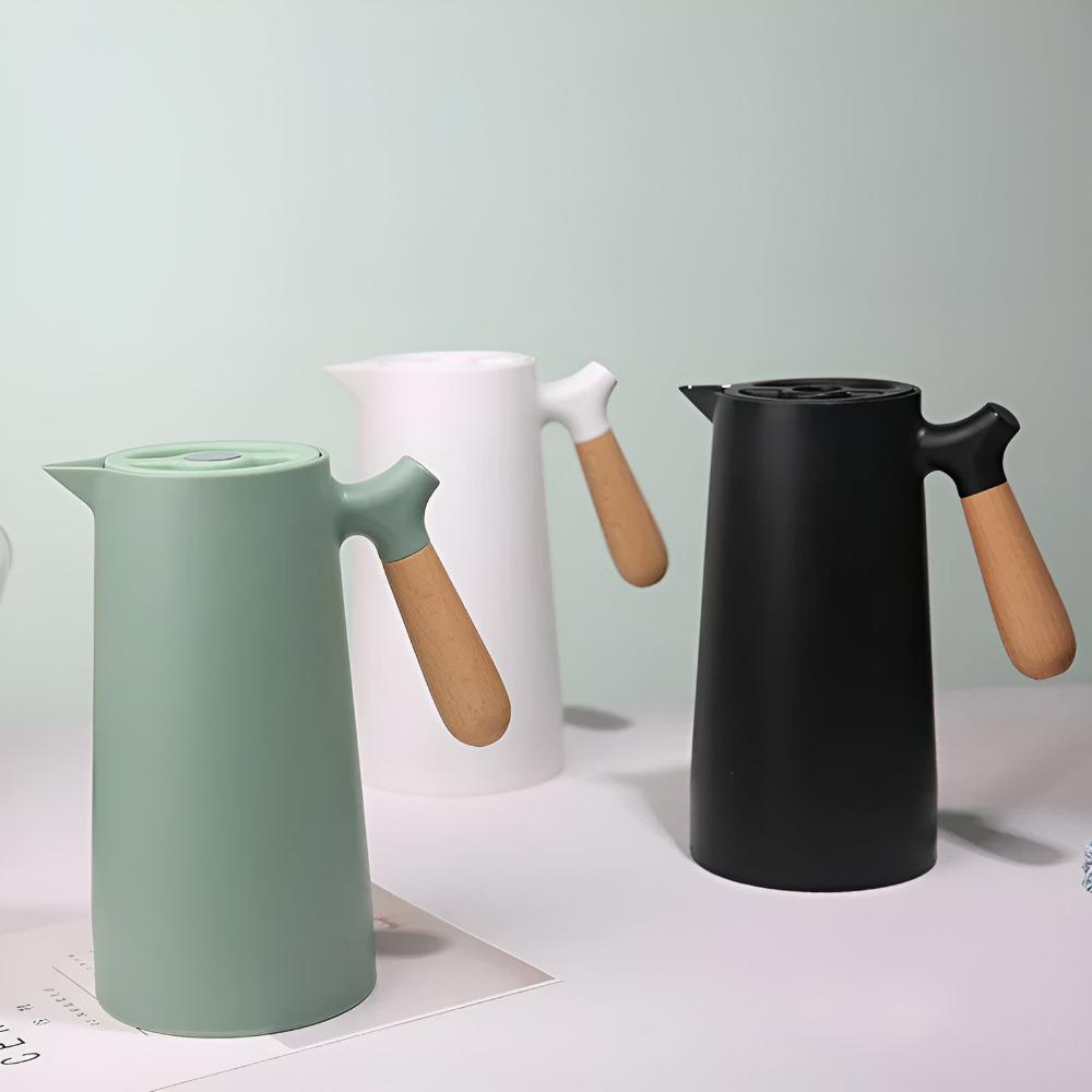 Insulated Carafe with Wooden Handle – Vacuum-Sealed Thermal Coffee and Tea Pot 1