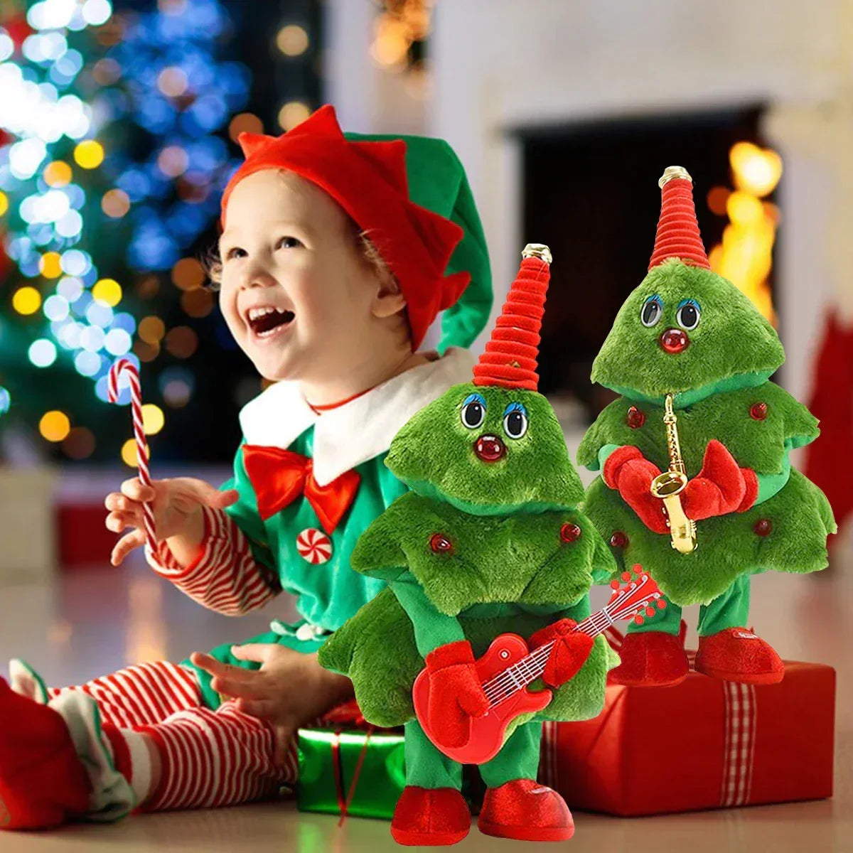Interactive Plush Musical Christmas Tree with Rhythmic Dance, 35 cm - Battery Operated, Soft Fabric, Multiple Instrument Options 1