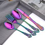 Iridescent Stainless Steel Cutlery Set with Royal Motifs – 4, 16, or 24 Piece Options 0