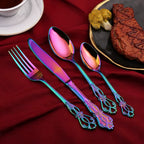 Iridescent Stainless Steel Cutlery Set with Royal Motifs – 4, 16, or 24 Piece Options 4