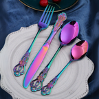 Iridescent Stainless Steel Cutlery Set with Royal Motifs – 4, 16, or 24 Piece Options 7