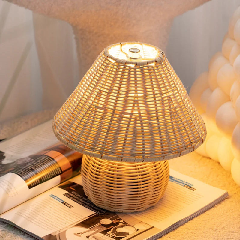 Japanese Style Bamboo Table Lamp with Hemp Rope Shade and USB LED Light – Ideal for Bedside and Desk Use 8
