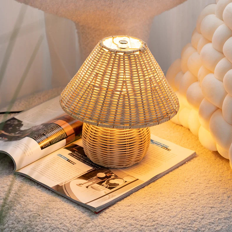 Japanese Style Bamboo Table Lamp with Hemp Rope Shade and USB LED Light – Ideal for Bedside and Desk Use 9