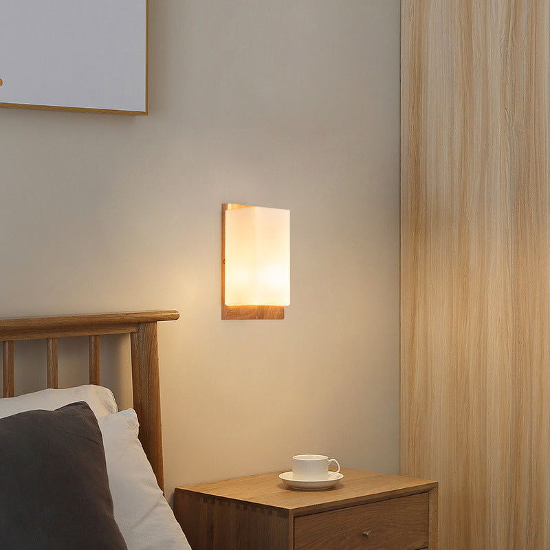 Japanese Style Wood Glass Wall Sconce - Elegant Ambient Wall Light 3