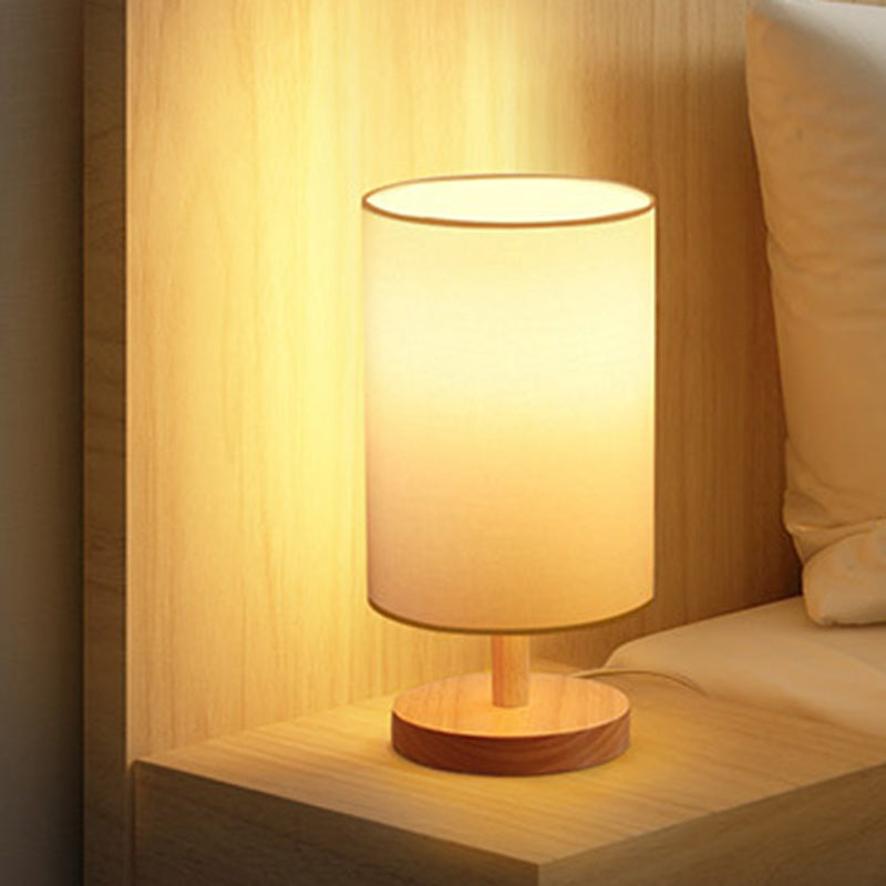 Japanese Style Wood Table Lamp with Fabric Shade – Elegant Bedside Table Lamp for Living Room and Bedroom 0