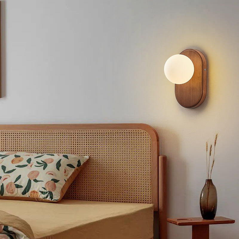 Japanese Wood Glass Wall Sconce - Elegant 1-Light Bedroom Wall Lamp 0