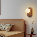 Japanese Wood Glass Wall Sconce - Elegant 1-Light Bedroom Wall Lamp 0