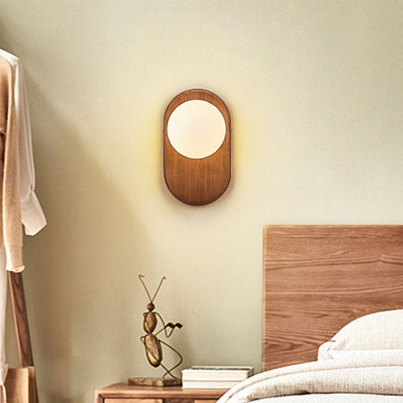 Japanese Wood Glass Wall Sconce - Elegant 1-Light Bedroom Wall Lamp 3