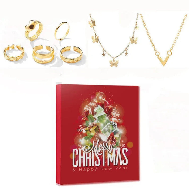 Jewelry Advent Calendar with 24 Gold and Silver Necklaces, Bracelets, and Earrings for Daily Style Variety 1
