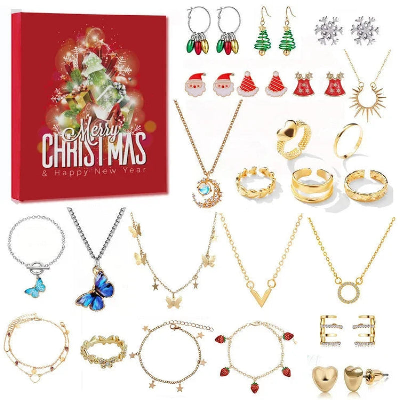 Jewelry Advent Calendar with 24 Gold and Silver Necklaces, Bracelets, and Earrings for Daily Style Variety 3