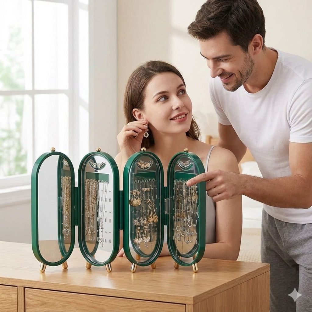 Jewelry Box Organizer - Compact Jewelry Storage with Mirror for Women 0