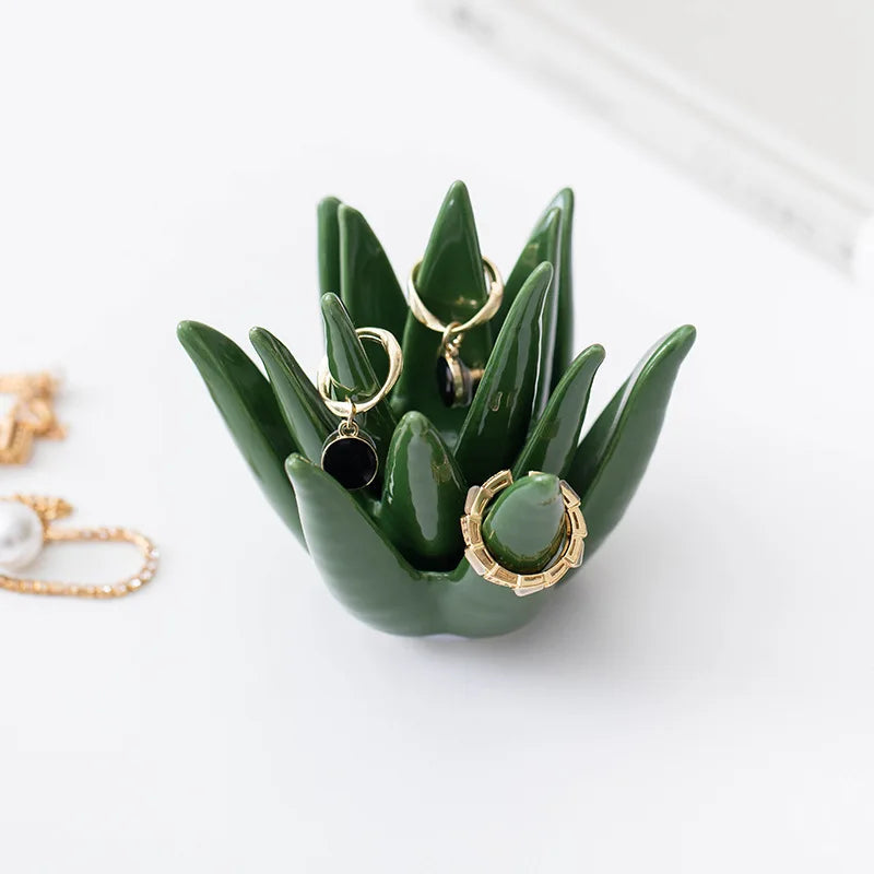 Jewelry Dish Ceramic Green Ring Holder Tray Glazed Finish 2