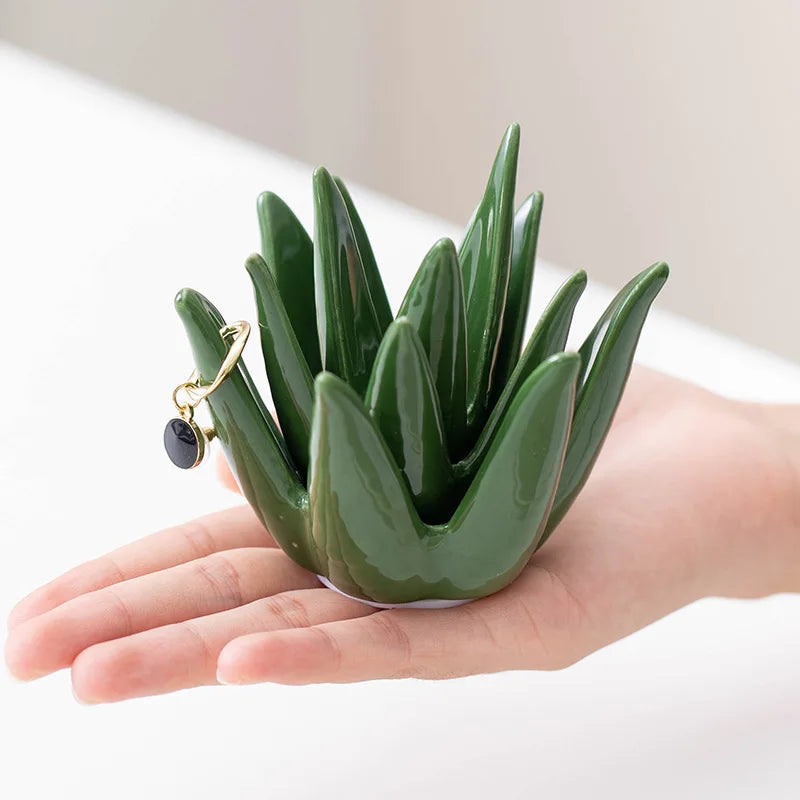 Jewelry Dish Ceramic Green Ring Holder Tray Glazed Finish 3