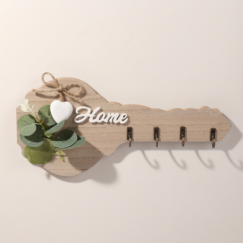 Key Holder Wall Mount Composite Wood 4 Hooks 