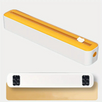 Yellow and white rectangular light fixture on a white background