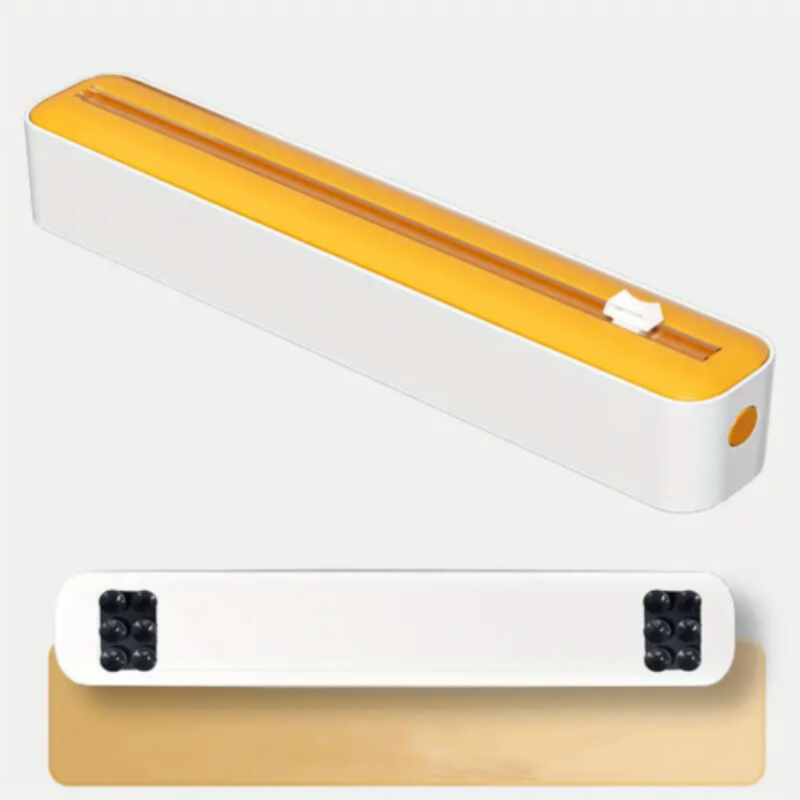 Yellow and white rectangular light fixture on a white background