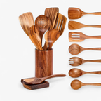 Kitchen Utensil Set Wood 5 Piece Spatula Spoon Ladle Natural Finish 2