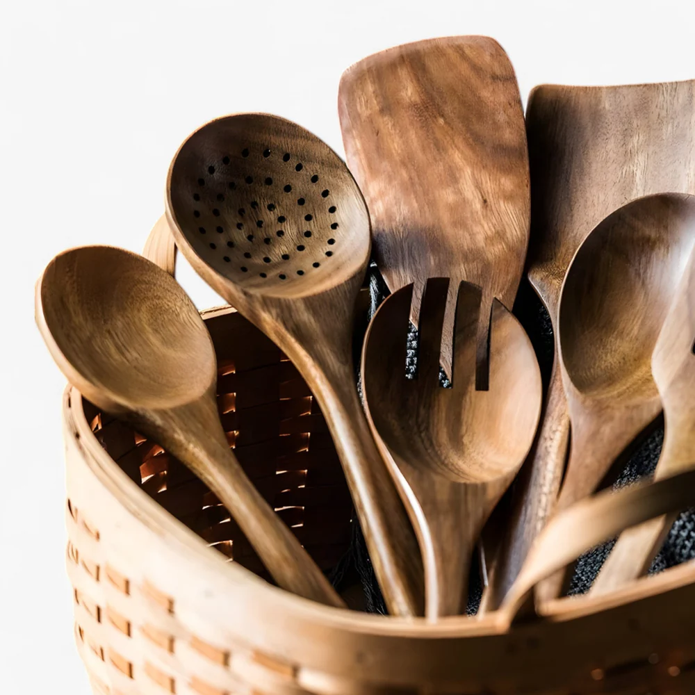 Kitchen Utensil Set Wood 5 Piece Spatula Spoon Ladle Natural Finish 7