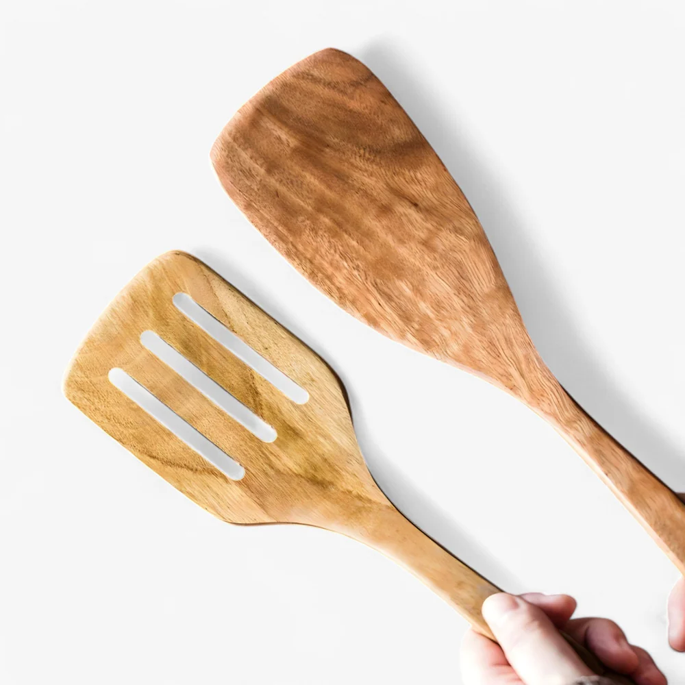 Kitchen Utensil Set Wood 5 Piece Spatula Spoon Ladle Natural Finish 9
