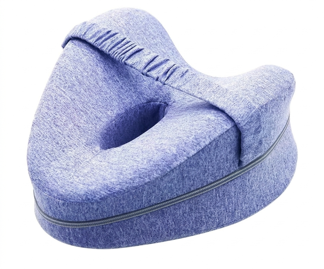 Blue foam pillow with a zipper on a white background