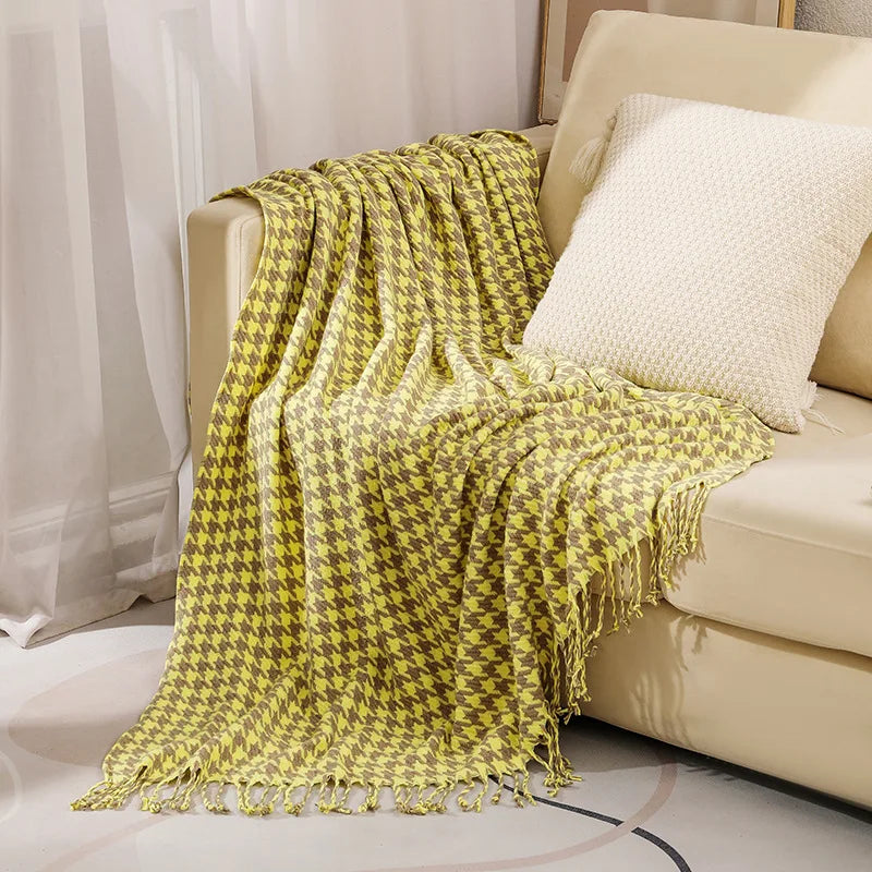 Knit Throw Blanket with Tassel Fringe – Lightweight Polyester Cotton Blanket with Geometric Pattern, 130×150 cm / 130×220 cm 10