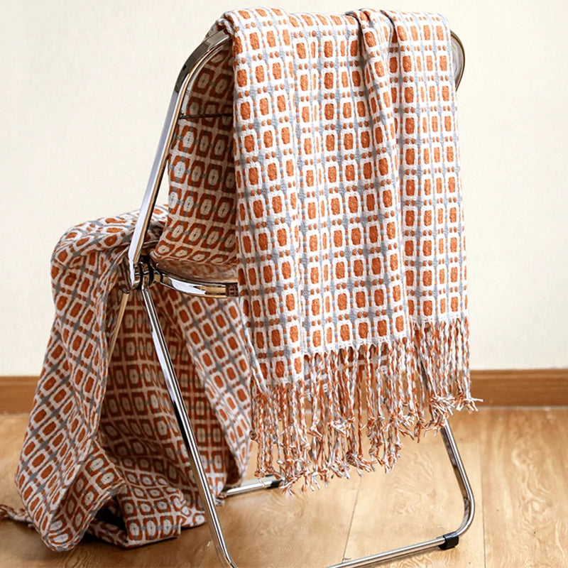 Knit Throw Blanket with Tassel Fringe – Lightweight Polyester Cotton Blanket with Geometric Pattern, 130×150 cm / 130×220 cm 5