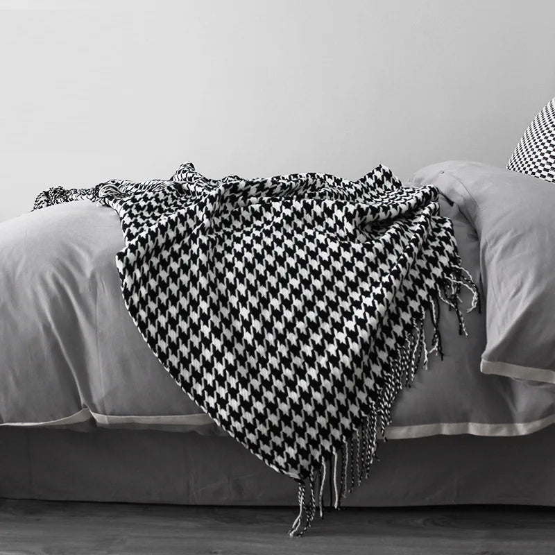 Knit Throw Blanket with Tassel Fringe – Lightweight Polyester Cotton Blanket with Geometric Pattern, 130×150 cm / 130×220 cm 6