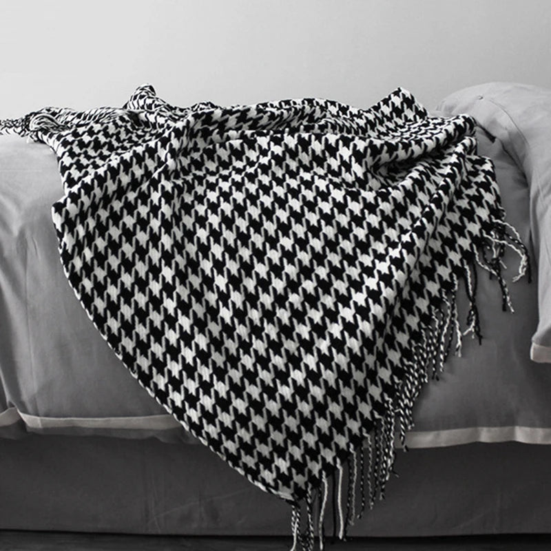 Knit Throw Blanket with Tassel Fringe – Lightweight Polyester Cotton Blanket with Geometric Pattern, 130×150 cm / 130×220 cm 7