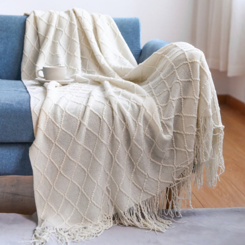 Knitted Throw Blanket, Lightweight, Breathable, Fringed Edges 1